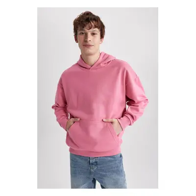 DEFACTO Oversize Fit Hooded Kangaroo Pocket Soft Furry Basic Sweatshirt