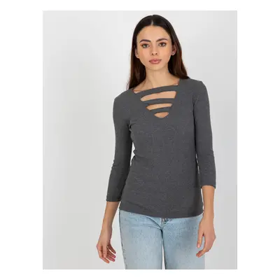 Women's blouse with cutouts in the neckline - gray