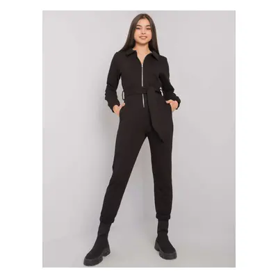 Black cotton jumpsuit with belt from Marin