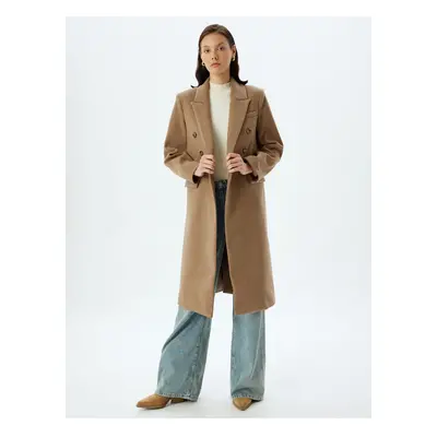 Koton Double Breasted Buttoned Long Stamp Coat