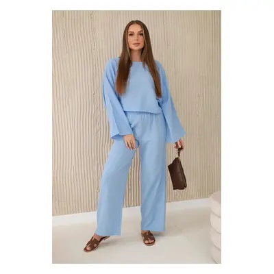 Muslin set blouse + trousers blue