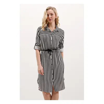 Bigdart Striped Belted Dress - Black