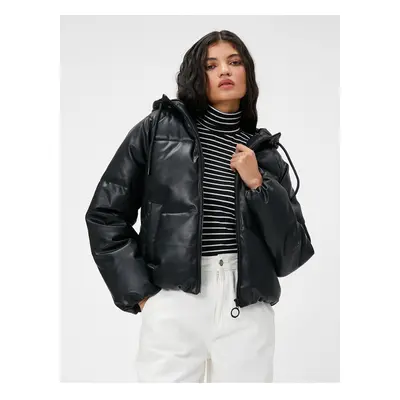 Koton Puffer Coat Leather Look Hooded