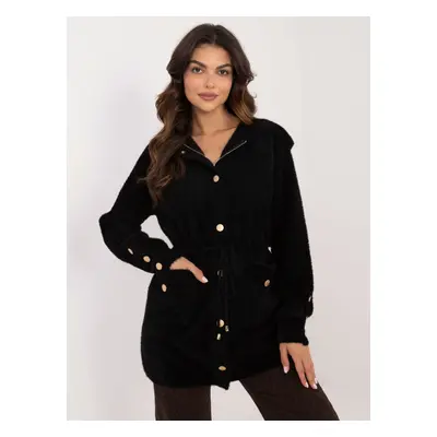 Black women's alpaca coat with hood