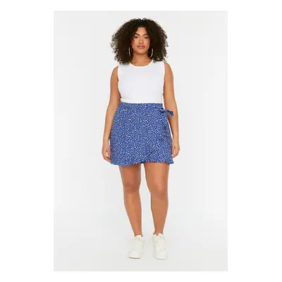 Trendyol Curve Blue Floral Pattern Woven Tie Shorts Skirt