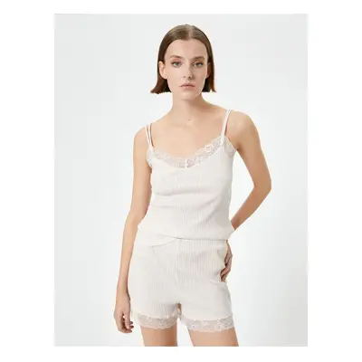 Koton Pajama Top Thin Strap Lace Detail Ribbed