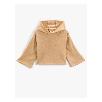 Koton Basic Crop Hooded Sweatshirt Soft Textured Ribbed Wide Sleeves