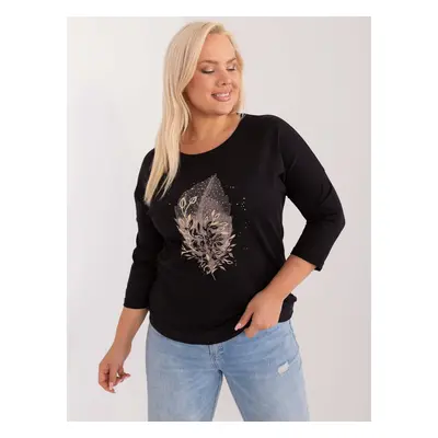 Black plus-size round neckline blouse