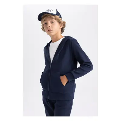 DEFACTO Boy Navy Blue Hooded School Cardigan