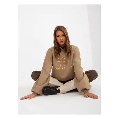 Dark beige turtleneck sweatshirt with print