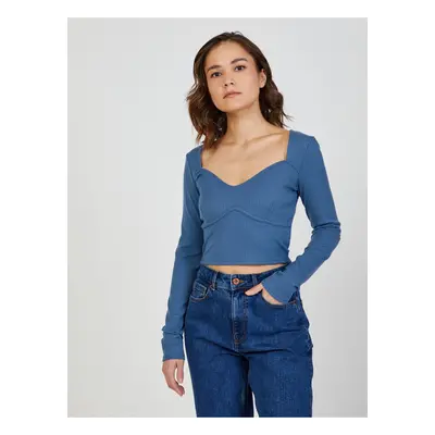 Blue women's ribbed cropped T-shirt TALLY WEiJL - Women