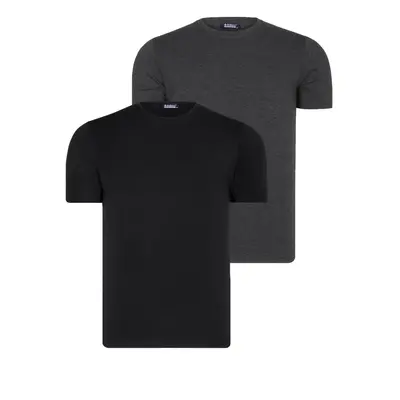 DUAL SET T8569 DEWBERRY BIKE COLLAR MENS T-SHIRT-DARK BLACK-ANTHRACITE