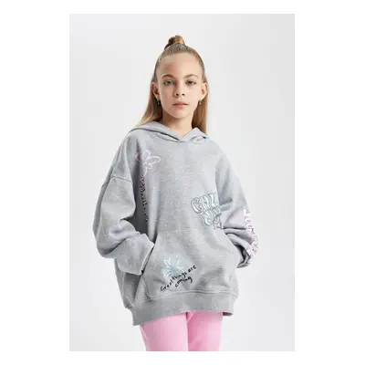 DEFACTO Girl Oversize Fit Hooded Soft Fluffy Thick Sweatshirt