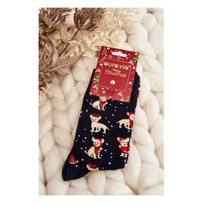 Men's Christmas Cotton Socks with Reindeer, Black