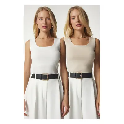 Happiness İstanbul Women's Cream Ecru Sleeveless Pack Sandy Blouse