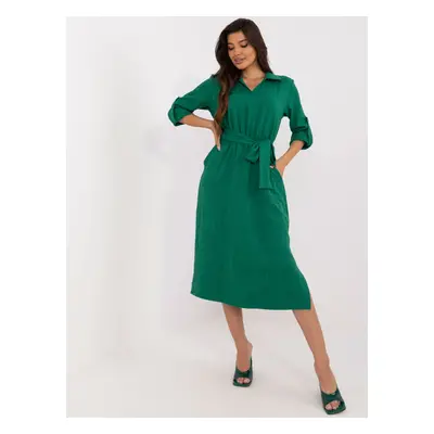 Green midi shirt dress with collar