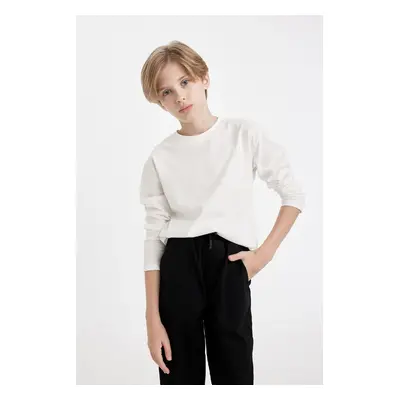 DEFACTO Boy Regular Fit Seasonal Basic Crew Neck Long Sleeve White T-Shirt