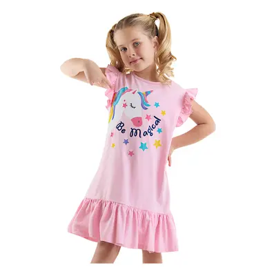 Denokids Unicorn Magic Girl's Pink Ruffle Summer Dress