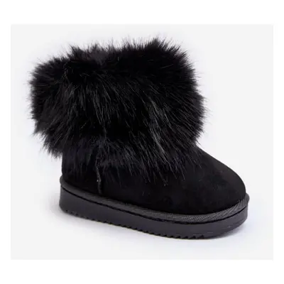 Children's insulated snow boots with fur, black Nohie