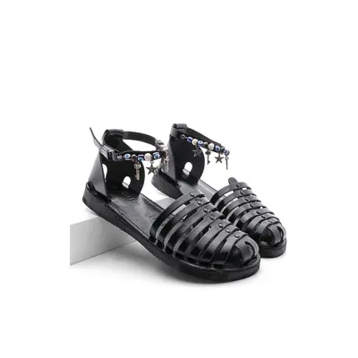 Marjin Women's Genuine Leather Eva Sole Daily Sandals Demes Black