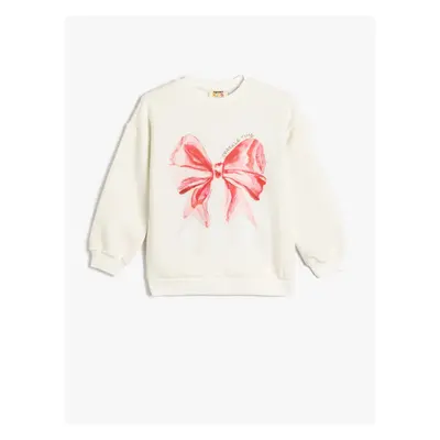 Koton Sweat Bow Printed Crew Neck Long Sleeve Raised