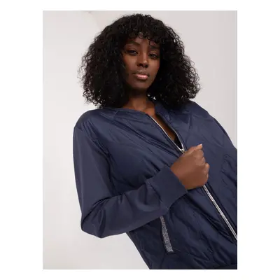 Navy Blue Women's Bomber Jacket Sweatshirt with Zipper