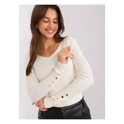 Ecru ribbed classic sweater with neckline