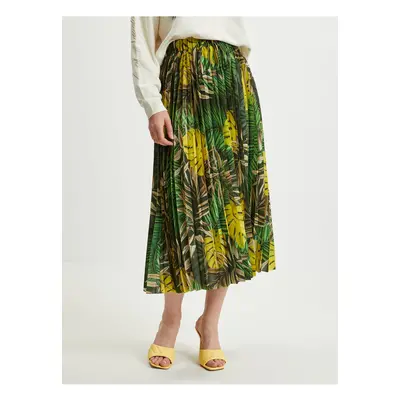 Green Ladies Patterned Pleated Midi Skirt Guess Abel - Women