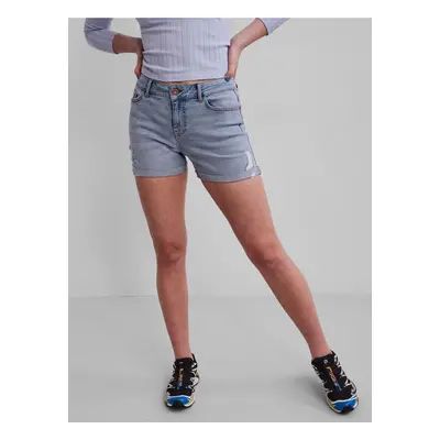 Light Blue Denim Shorts with Ripped Effect Pieces Lisa - Women