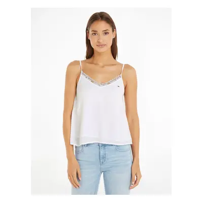 White Women's Tank Top with Lace Tommy Jeans Essential Lace Strappy - Women