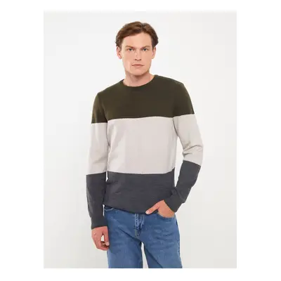 LC Waikiki Crew Neck Long Sleeve Color Block Men's Knitwear Sweater