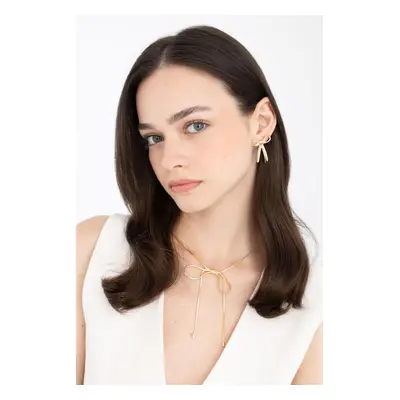 DEFACTO Women's Bow Gold Earrings