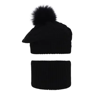 AGBO Girl's winter set: hat and tube scarf black Koffi with pompom