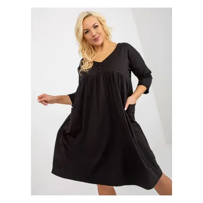 Black sweatshirt dress plus size basic with pockets