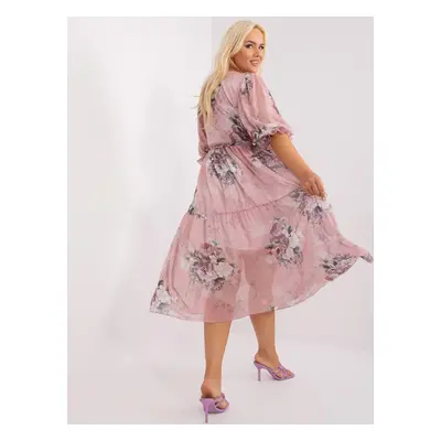 Pink plus-size dress with ruffles