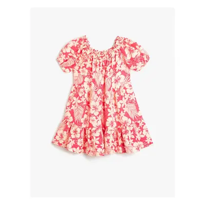 Koton Linen Dress Floral Balloon Sleeve Tiered