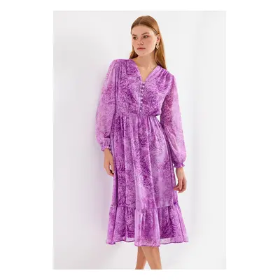 Bigdart Patterned Chiffon Dress - Dark Lilac