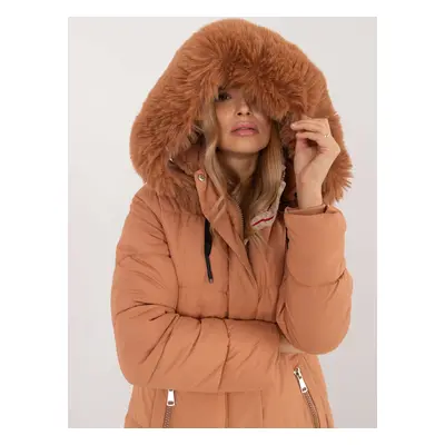 Brown women's winter jacket with stitching