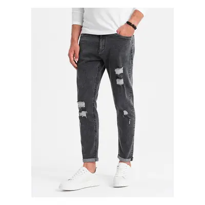 Ombre Washable men's TAPER FIT denim pants with rubbing - graphite