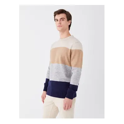 LC Waikiki Crew Neck Long Sleeve Color Block Men's Knitwear Sweater