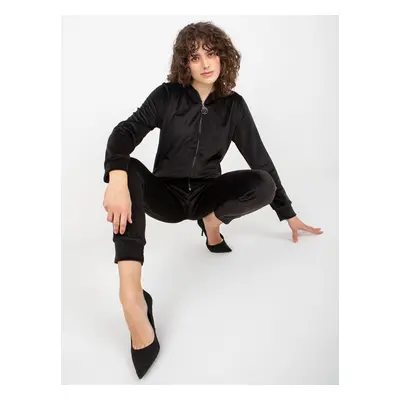 Women's black velour set with zip-up sweatshirt