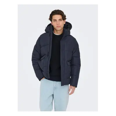 Men's Quilted Winter Jacket ONLY & SONS Carl Dark Blue - Men