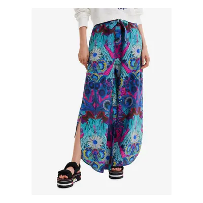 Pink-Turquoise Women's Patterned Loose Pants Desigual Lile-Lacroix - Ladies