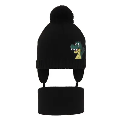 AGBO Boy's winter set: hat and tube scarf black Damir with pompom