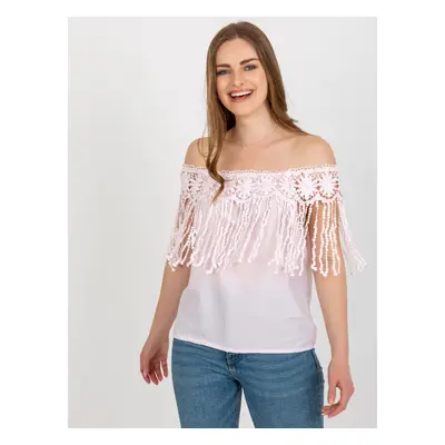 Light pink Spanish blouse with fringe