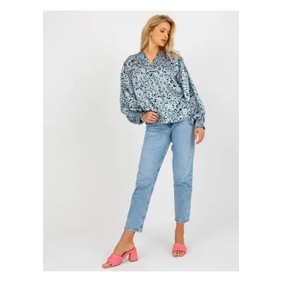 Blue and black leopard print satin shirt