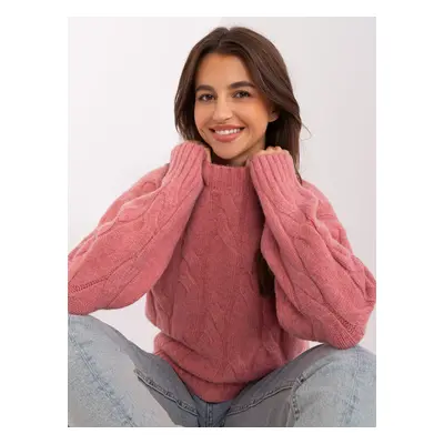 Pink sweater with cables and cuffs