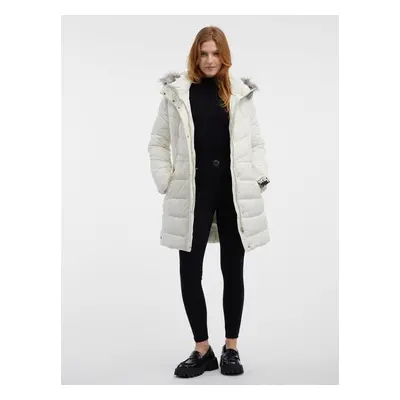 Orsay Women's Cream Quilted Coat with Faux Fur - Women