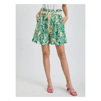 Orsay Creamy Green Women's Patterned Shorts with Linen - Women