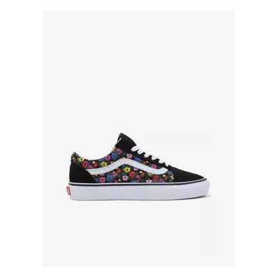 Black Womens Suede Floral Sneakers VANS - Women